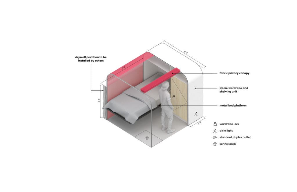 DOME Sleeping Pod Single Axon With Icons Callouts Scaled 1 Housing Innovation Collaborative