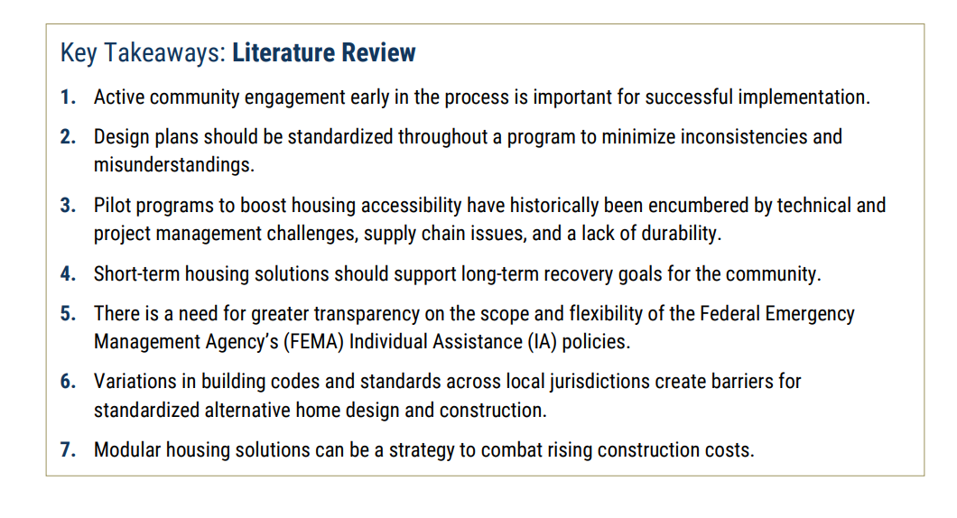 Report (Texas): Key Takeaways from “Disaster Recovery Alternative Housing Study” for implementation of innovative alternative housing solutions Aaa Housing Innovation Collaborative