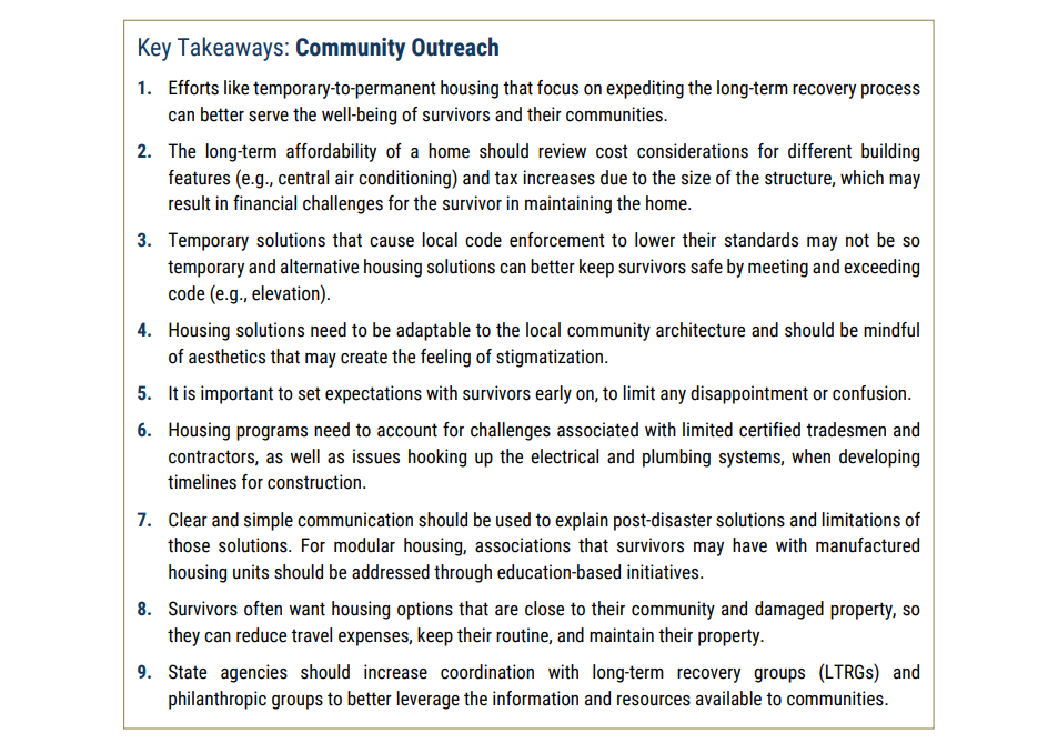 Report (Texas): Key Takeaways from “Disaster Recovery Alternative Housing Study” for implementation of innovative alternative housing solutions Bbb Housing Innovation Collaborative