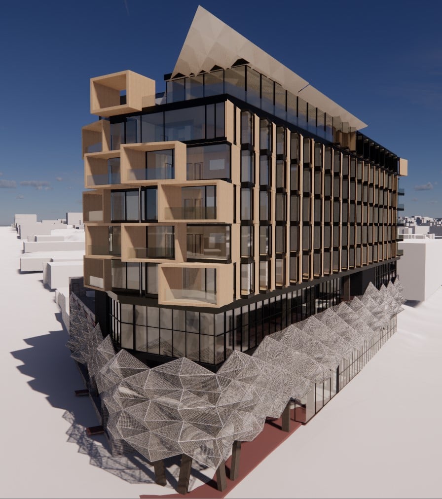 Stack Modular Ca Hotel Rendering Elevation View Housing Innovation Collaborative